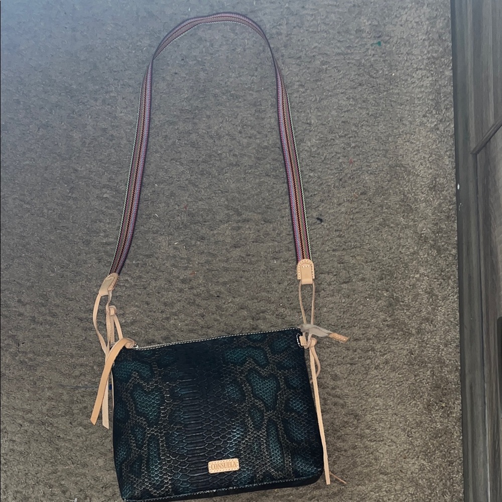 Consuela Teal Snake-Embossed Crossbody with Tan Accents - Picture 2 of 11